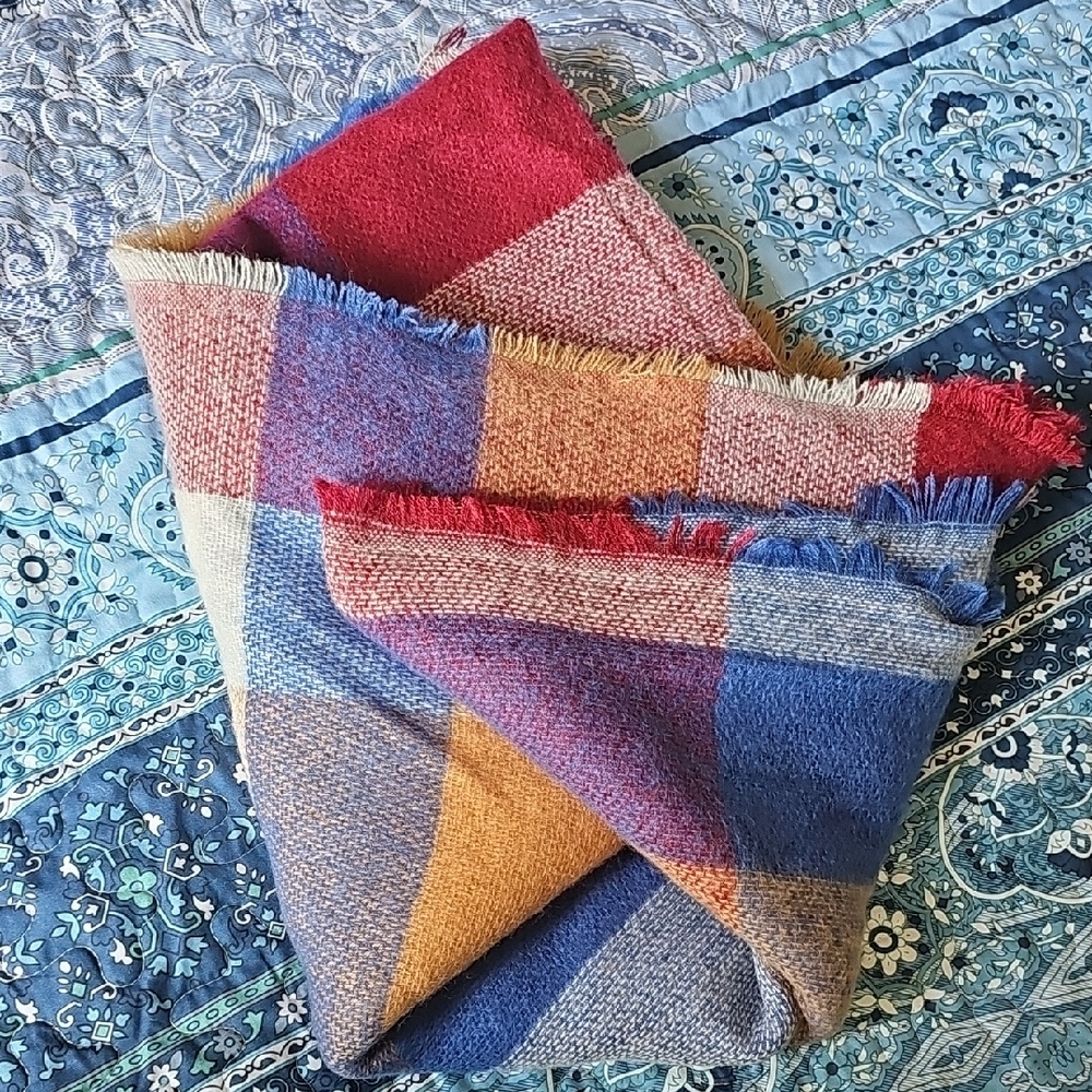 Vibrant Plaid Wool Scarf